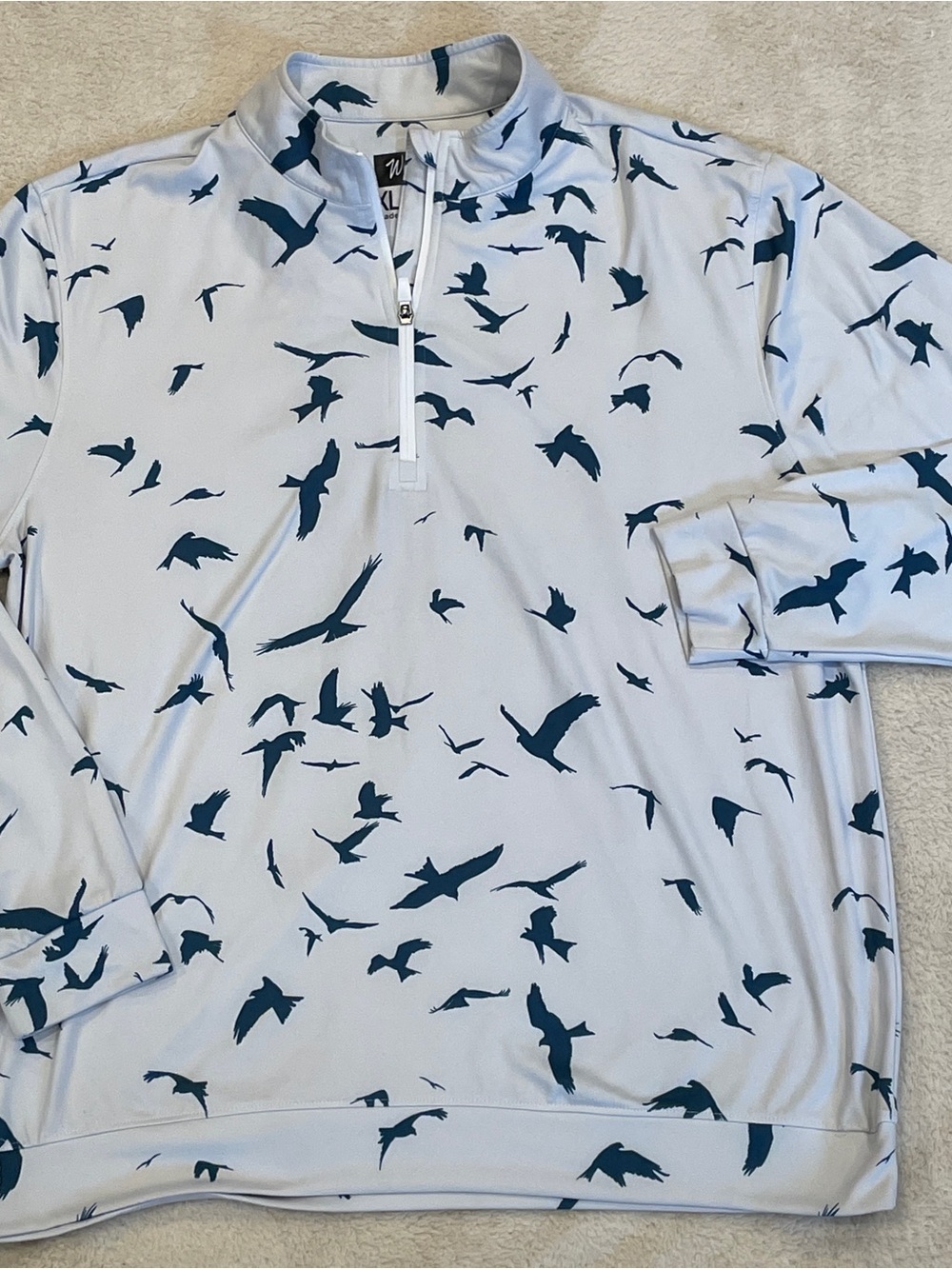 Waggle Golf Birds Blue All Over Print 1/4 Zip Performance Pullover XL
